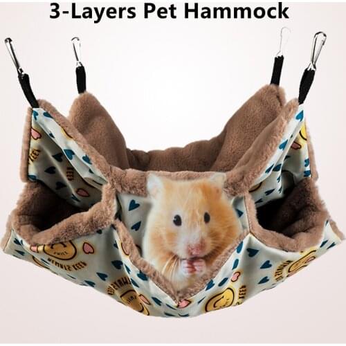 3-Layers Pet Hammock Soft Plush Hamster Hammock Winter Warm Chinchilla Hanging Bed Cage Squirrel Sleeping Bag Pets Cotton Nests