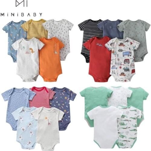 5pcs/pack Newborn Clothing Baby Bodsysuits Baby Boys Cartoon Pattern Cotton Short Sleeve O-neck For Boys Baby Infant Bodysuit