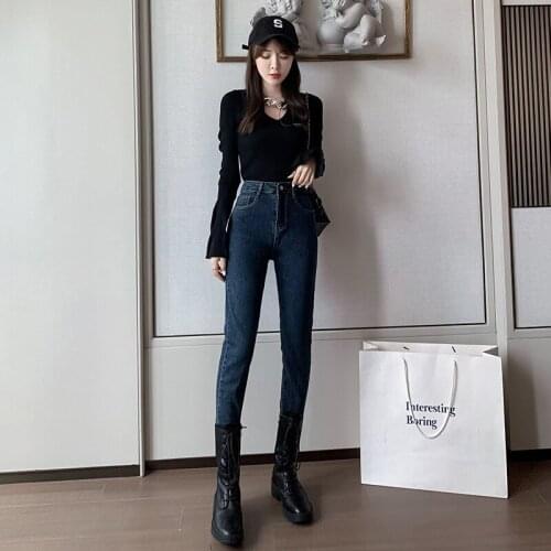 Women pants autumn traf Pants Korean version slim slimming skinny jeans nine-point high waist slimming elasticity y2k Women jean