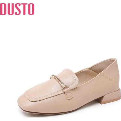 Dadong 2021 new autumn low heel square heel metal Rhinestone decorative square head small leather shoes womens shoes