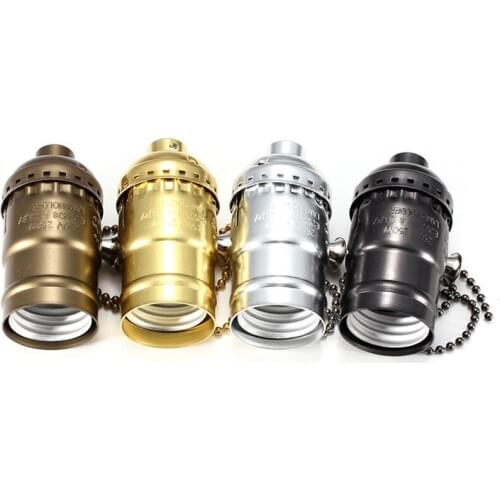 E26 E27 Light Sockets Aluminum Shell Edison Retro Lamp Holder with Pull Chain Switch E26 E27 Medium Screw Pendant Light Holder