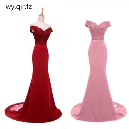 HYJZY-145#Evening Dresses Long Boat Neck Court Train Trumpet Mermaid Host Dress Valentines Day Party Prom Bridal toast Dress
