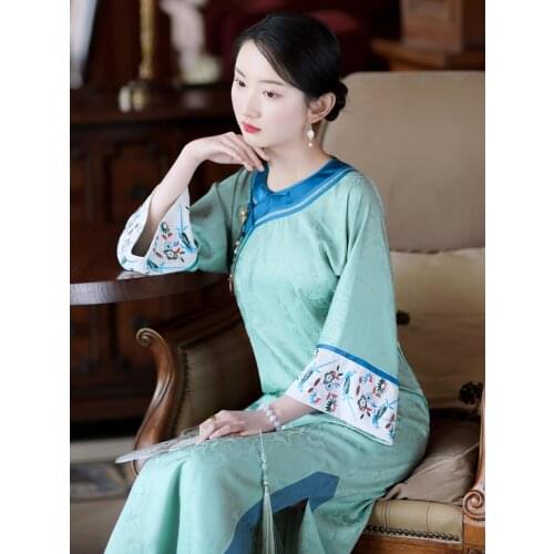 Qipao Dresses Republic Of China Retro Cheongsam Dress Middle Sleeve Cheongsams Long One-piece Qipao Chinese Dress Oriental Dress