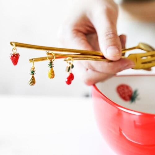 Fruit Pendant Forks Stainless Steel Coffee Spoon Tableware Cutlery Set Tea Spoons Cake Dessert Ice Cream Fork Creative Gifts