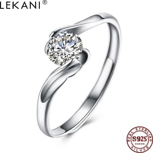 LEKANI 925 Sterling Silver Rings For Women 5A Clear Cubic Zircon Fashion Size Adjustable Ring Party Fine Jewelry New Arrival