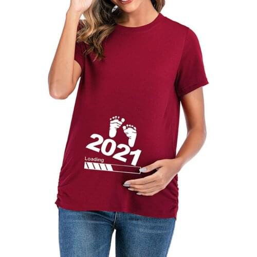 Summer Women Maternity T-shirt Short Sleeve Baby Loading Printed Cotton Women Pregnancy Announcement Top Summer 2021