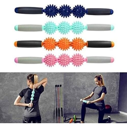 Massage Roller Yoga Stick Body Massage Relax Tool Muscle Gym Rollerwith 3 Point Spiky Ball for Leg/Back/feet