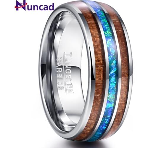 Mens Ring 8mm Width Koa Wood and Abalone Shell Tungsten Steel Rings Engagement Wedding Ring Jewelry Big Size 7-14 Free Shipping