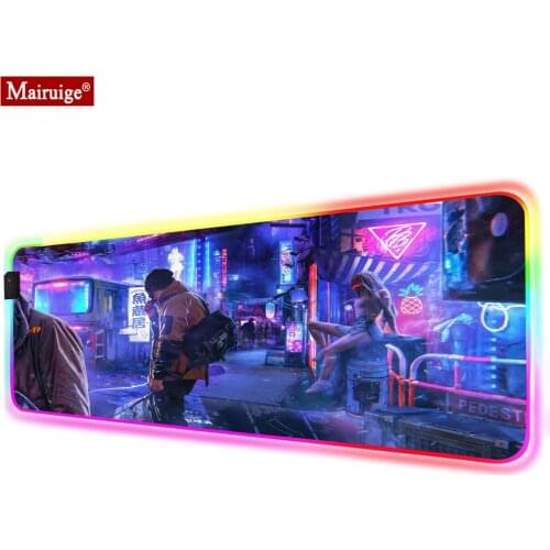 Neon Bus City Large LED Mousepad RGB Glow Geme Computer PC XXL Mouse Pad 90x40cm/80x30cm Gamer Desk Mat for Laptop Table Pads