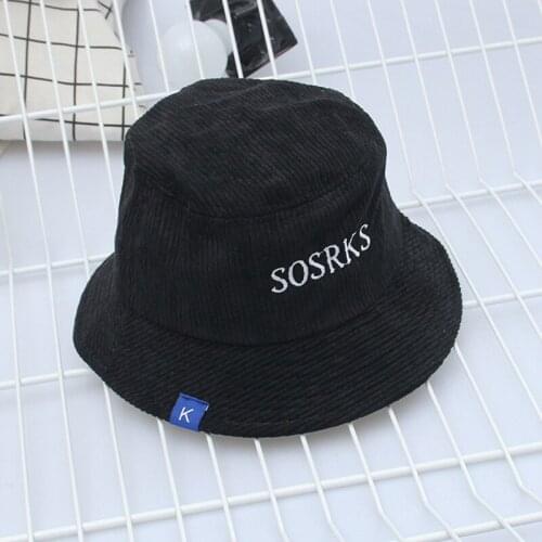 2019 New Corduroy Bucket Hats Embroidery Letters Solid Caps Fashion Outdoor Foldable Sun Hat Casual Basin Cap