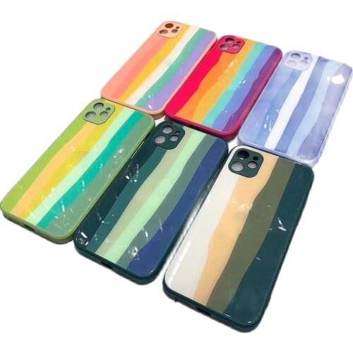 Official Rainbow Tempered Glass Case for iPhone 12/11 ProMax XR XS Max Hard Capa for iPhone 8 7 6s Plus Logotipo Cover Hoesjes