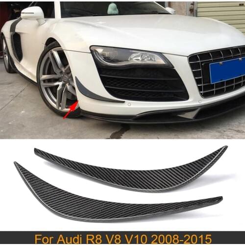 Carbon Fiber Front Bumper Fins Splitters For Audi R8 V8 V10 2008 - 2015 Car Front Bumper Canards Fins Splitters Stick On
