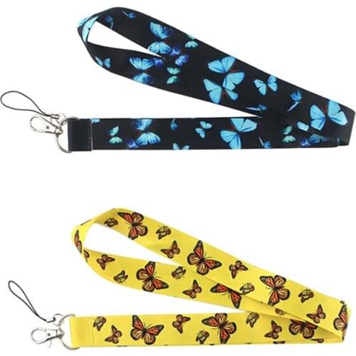 12pcs/lot E2229 Phone Strap Cartoon Cute Butterfly Fabric Lanyard Neck Strap For Keys ID Card USB Badge Holder DIY Hang Rope