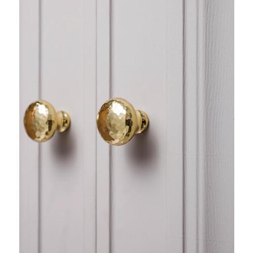 Hand Hammered light luxury mushroom brass handle drawer wardrobe shoe cabinet door round gold single hole small handle