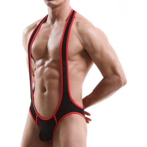 Sexy Mens Mesh Undershirts Leotard Jock Strap Lingerie Open Butt Bodysuits Wrestling Singlet Jumpsuits Bugle Pouch Underwear