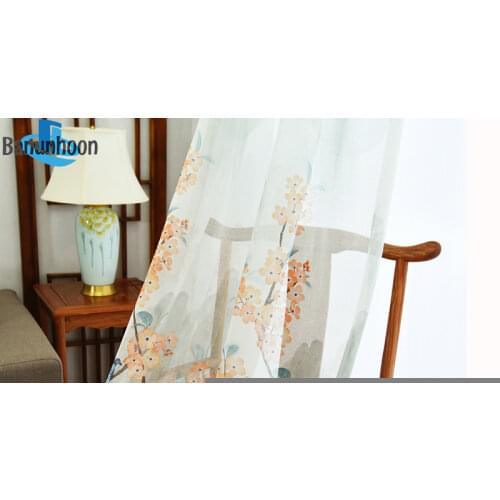 American Style Hand-painted Wintersweet Tulle Curtians For Bedroom Living Room Simple Bird Sheer Window Drapes