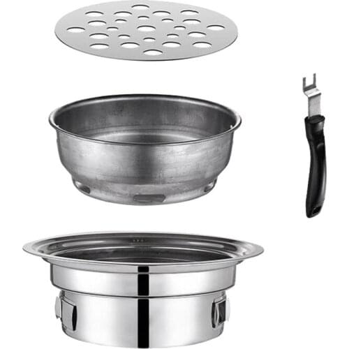 Stainless Steel Outdoor Camping Charcoal Grill Round Non-Stick Grill Portable Charcoal Grill