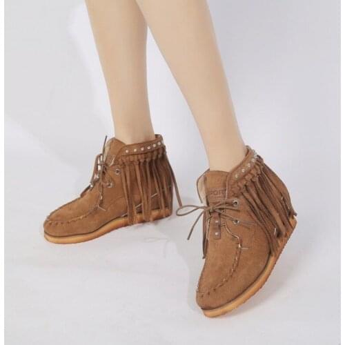 Vintage Fashion Women Ankle Boots Tassel Rivet Platform Shoes Woman Winter Ladies Flat Sewing Shoes Zipper Short Footwear