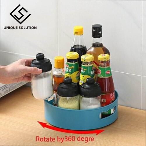 360 Rotating Tray Kitchen Storage Containers for Spice Jar Snack Food Tray Bathroom Storage Box Non Slip Cosmetics Organizer