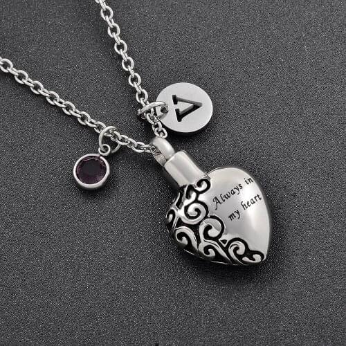 'Always in My Heart' Beautiful in Colors DIY Stainless Steel Memorial Ash Keepsake Cremation Jewelry Pendant Necklace Women