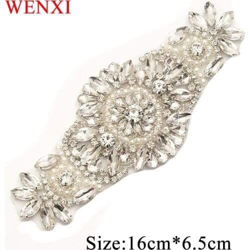 WENXI 5PCS Handmade Rhinestones Appliques Patch For Wedding Dress Sash Rose Gold Clear Crystal Rhinestones Accessory WX862