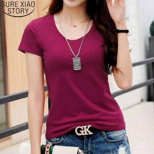 Women Cotton T Shirt 9 Colors Round Collar Solid Casual Shirts 2020 Summer Fashion Short Sleeve Plus Size Tshirt Tops 9505