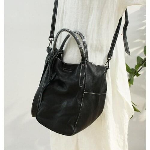 New Cowhide Womens Bag Korean Version of Handbag Slung Casual Shoulder Tote Bag Simple Mother Bag Women Soft Leather Stereo Bag