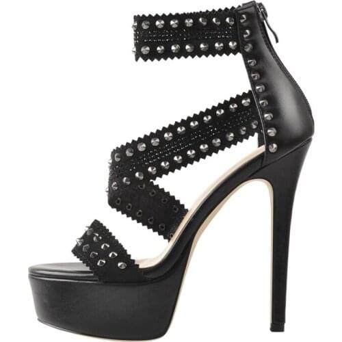 Richealnana Woman Platform Thin High Heel Lace Rivet Ankle Strap Summer Sandals Fashion Designer Ladies Shoes Big Size US5-15