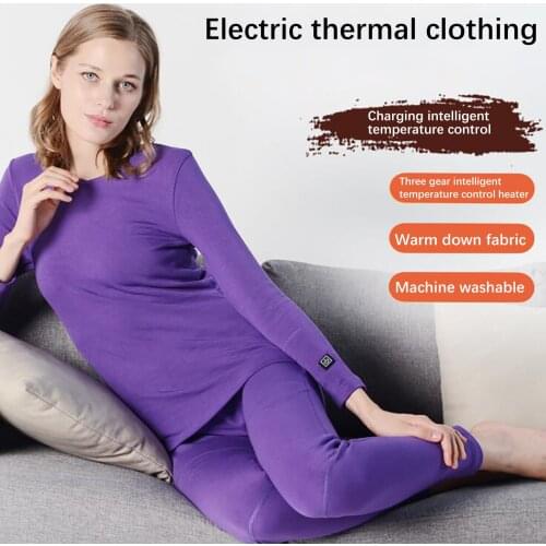 Winter Intelligent USB Electric Heating Pajama Sets Warm Electric Clothes Winter Men Women Solid Colors Tops Pants Activewear#35