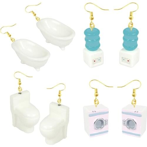 Yamily 1pair/Resin Women Funny Drop Earrings Toilet Bathtub Drinking Fountain Washing Machine Dangle Earrings For Jewelry Gifts