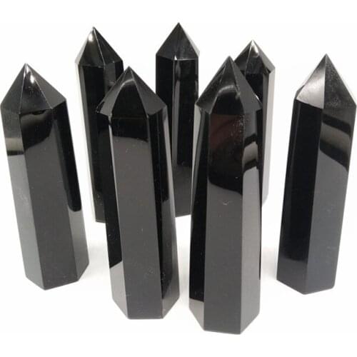 2.2LB wholesale Natural black obsidian 6 side quartz crystal single Terminated point