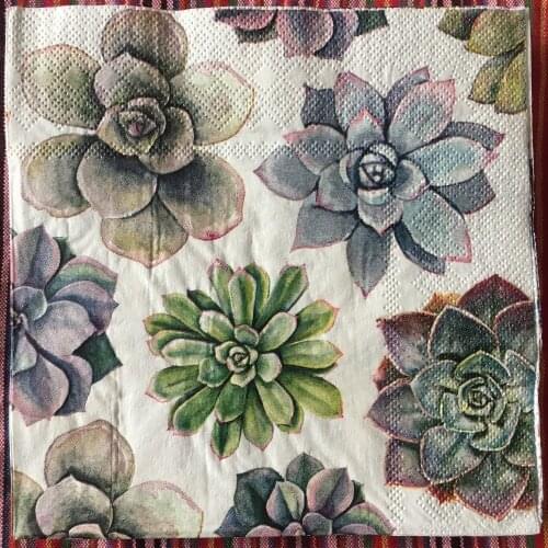 20 3-ply vintage napkins paper tissue printed green purple plant decoupage wedding servilletas happy birthday party decor mats