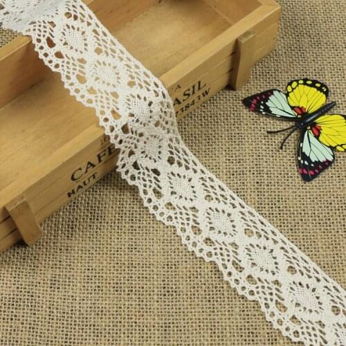 20Yards Cotton Lace Ribbon Beige White 4.3cm Wide Handmade Wedding Party Gift Packing Patchwork Cotton Crocheted Lace trims