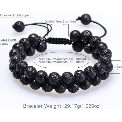 2020 Hot Sale Natural Rough Lava Stone Beads Double Row Healing Handmade Macrame Bangle Essential Oil Unisex Bracelet Jewelry