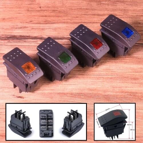 4 Pin 12V 20A Blue Green Red Orange LED Light Rocker Switch Panel ON/OFF Button LED Light Fit for Car Boat Buses Motorcycles