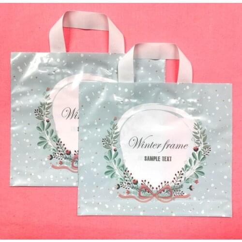 50pcs PE Plastic Bag With Handle Bow-tied Garland Reusable Grocery Bags Shopping Cloth Gift Packaging Pouches Strong Bag