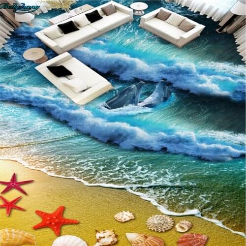 Beibehang Large custom beach beach shell dolphin starfish 3D floor living room bedroom bathroom decorative painting