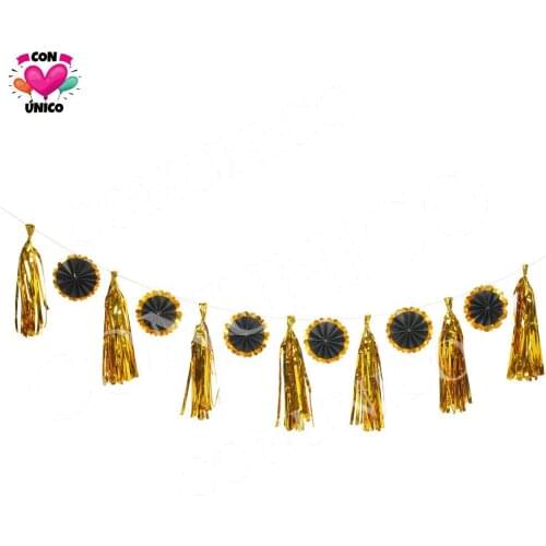 Conunico Paper Garland Tassels Fan Set Golden Foil Banner Home Decoration for Wedding Birthday Party Baby Shower 80329F