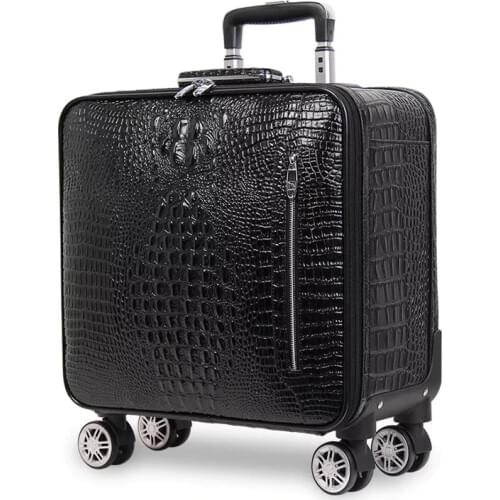 Crocodile pattern cowhide rolling luggage spinner carry on genuine leather travel suitcase fashion high quality trolley case