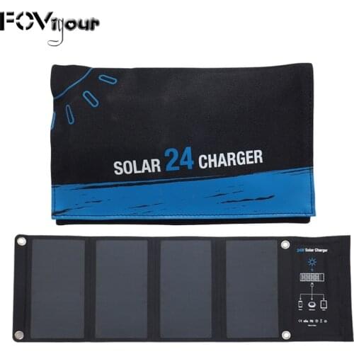 FOVigour 24W Foldable Solar Charger Fast-Charging 3 USB SunPower Cell Folding Solar Charger For Camping