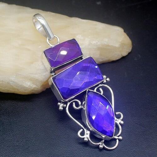 Gemstonefactory Jewelry Big Promotion 925 Silver Rare Unique Purple Mystic Topaz Women Ladies Gifts Necklace Pendant 0523