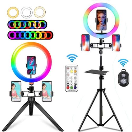 10 Inch RGB Ring Light With Remote LED Photographic Ring Light Bluetooth Selfie Tripod With Stand for Tik Tok Youtube Vlog Live