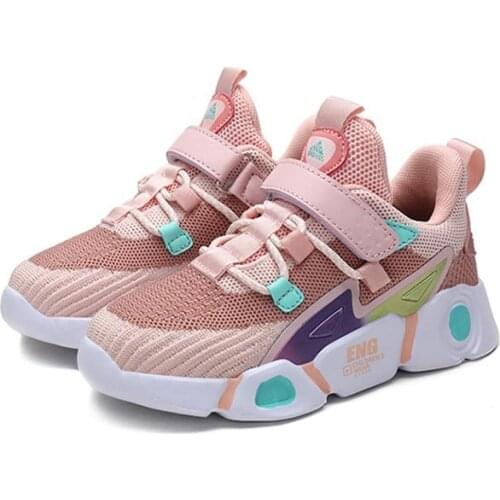 Fashion Kids Sneakers For Girls Mesh Breatheable Children Shoes For Boys Patchwork Wearable Hook Loop Active New Plus Size 27-39