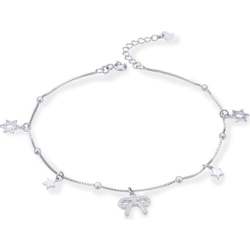 Fashion Women Anklet Really 925 Sterling Silver Zircon Beads Star Butterfly Anklet Decoration Jewelry Foot Accessories For Girl