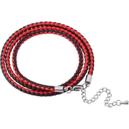 Fashion Black Red Mixed Color Braided Leather Multilayer Rope Bracelet Lobster Clasp Ajustable Bracelets Women Jewelry Gifts
