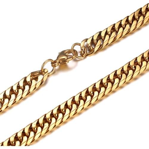 Granny Chic Mens Womens Chain 7.5mm Heavy Gold 316L Stainless Steel Double Curb Link Chain Boys Necklace Wholesale Gift