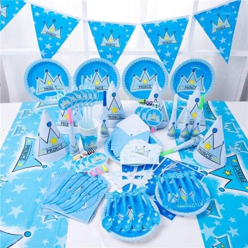 Little Prince Blue Theme Boy Party Birthday Party Decoration Tableware Set Paper Plate Cup Banner First Baby Party Baby Shower
