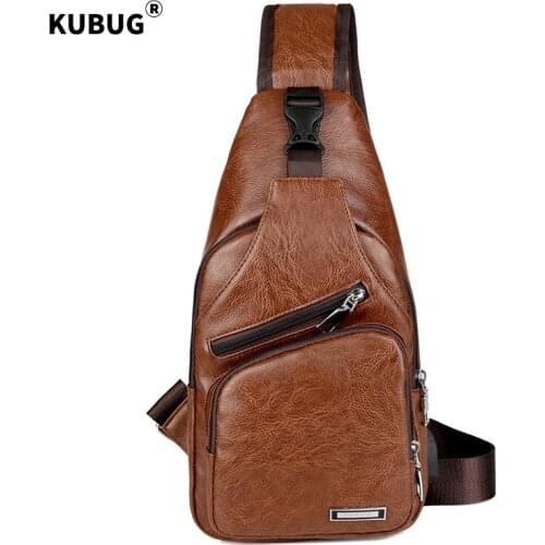 New Men Chest Pack Portable USB Charging Casual Shoulder Bag Outdoor Sports Leather Crossbody Pack