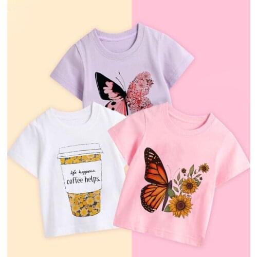 Girls Clothes Lady Butterfly Floral Watercolor Summer Autumn 90s Print Boys Shirts Streetwear Girl Tops O-neck Baby Kids T-shirt