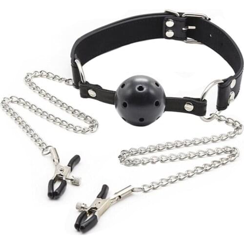 Open Breathable Mouth Gag With Nipple Clamps Sex Bondage BDSM Fetish Mouth Restraints Sex Toy Ball Gag Exotic Accessories